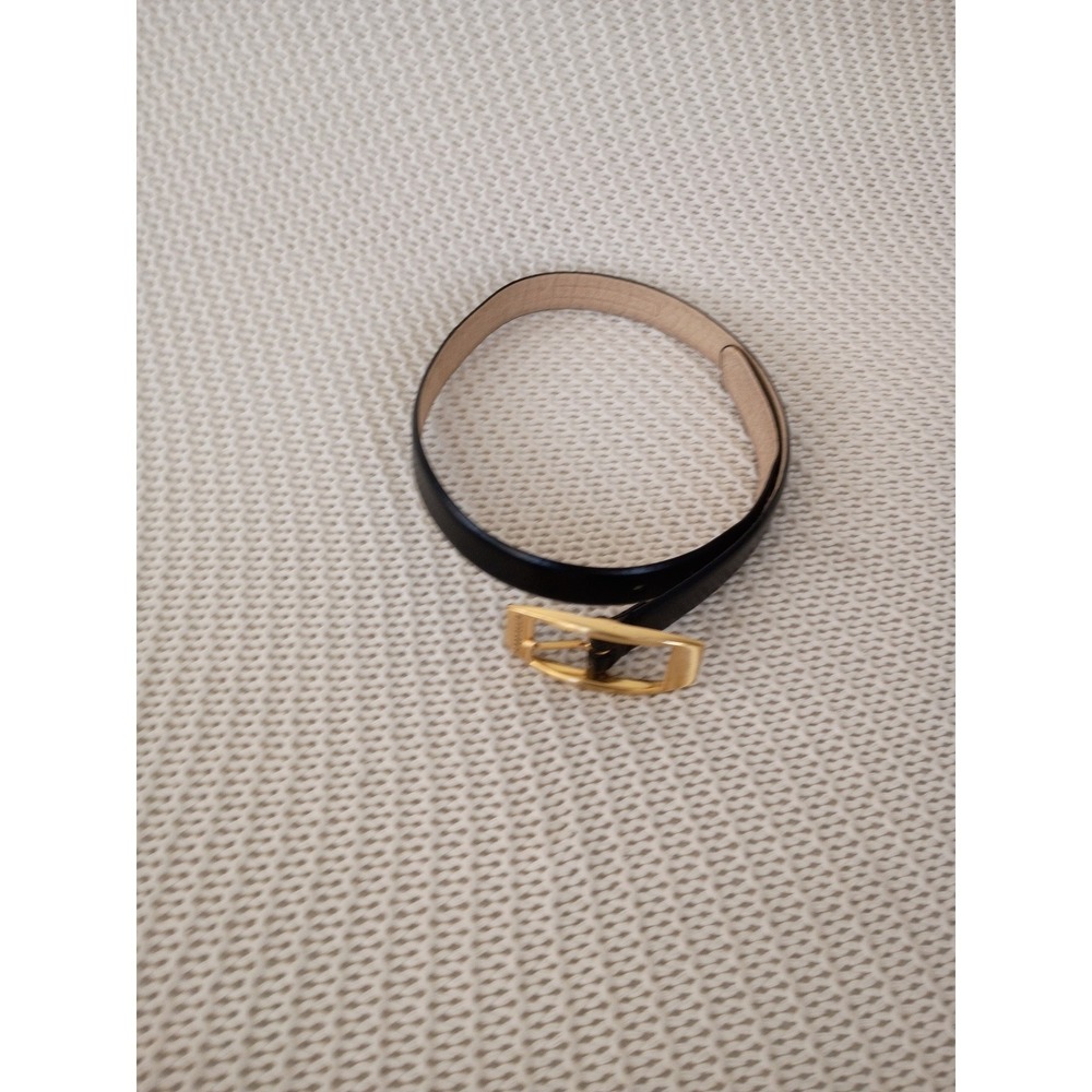 VTG Perry Ellis Black Leather Skinny Belt Gold Tone Buckle L 33" Minimalist
